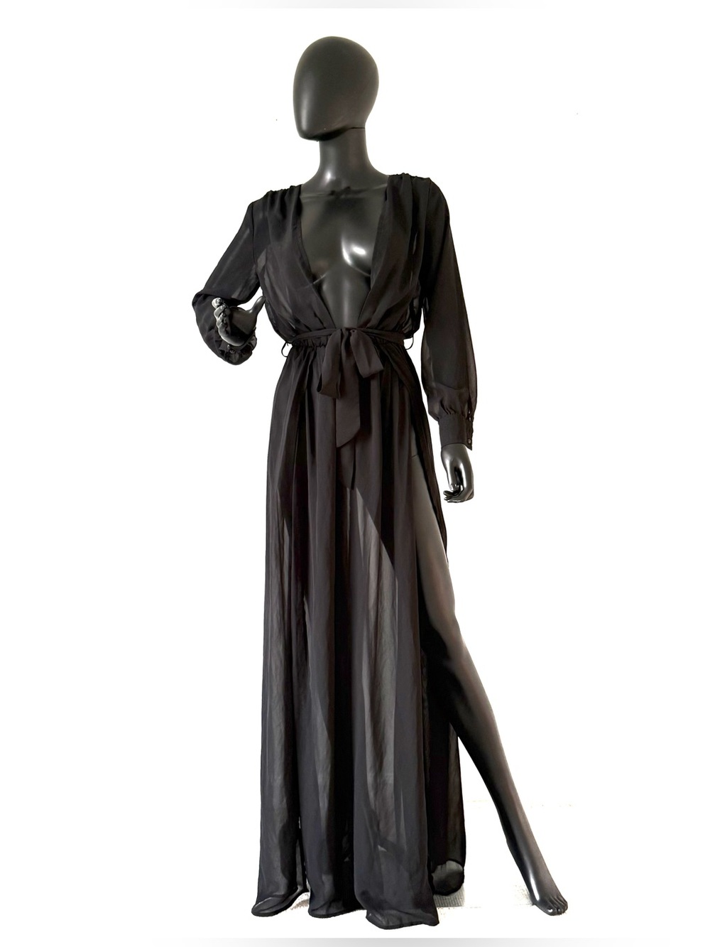 Maxi Dress Beach Coverup Sheer Wrap Maxi Robe Long Sleeve Gown Beach Dress Summe